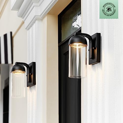 Image of Globe Electric 60000023 12W LED Integrated Outdoor Wall Sconce, Matte Black, Clear Glass Shade, Porch Light, Wall Lights for Living Room, Patio Decor, Apartment Essentials, Outside House Lights