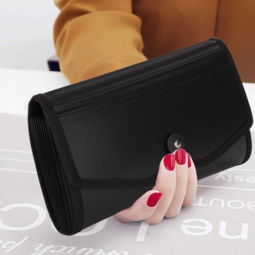 Image of Polen 2 Pcs Cheque Expanding File with Elastic Closure 13 Pockets 0.7mm Outer Cover & 0.2mm Inner Partition Sheet, Edge Binding, Index Tabs for Easy Identification, Size Cheque. (Radiant Black)