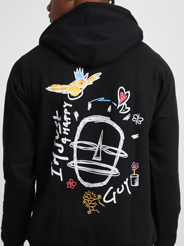 Image of Veirdo Cotton Fleece Regular Fit Hooded Sweatshirt Lastest Back Graphic Printed Winter Hoodies for Men (Available Colors: Marine Green, Marshmellow, Black, SOYA Bean, Orange & Blue)
