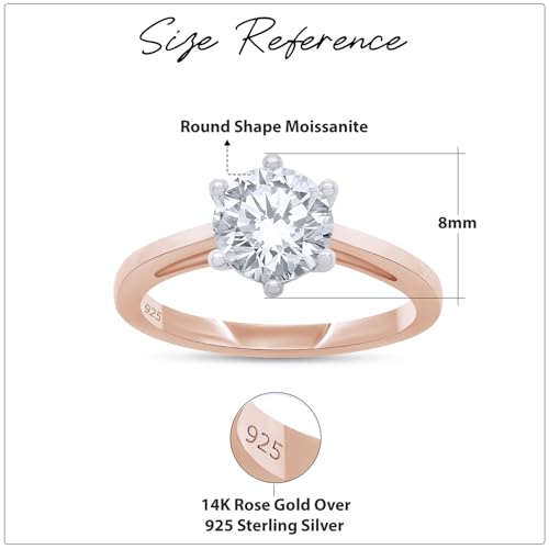 SAVEARTH DIAMONDS Solitaire Style, 1.00 ct 6.5MM Round Cut Lab Created G-H Color Moissanite Diamond Engagement Promise Ring For Women In 14k Gold Over Sterling Silver (VVS1 Clarity)3