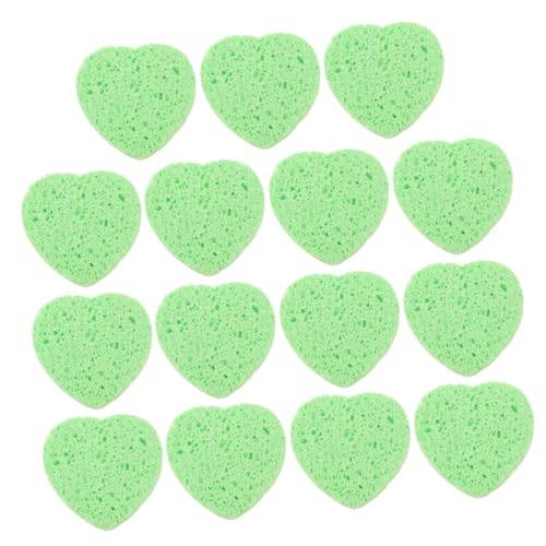 SAFIGLE 15pcs Heart Shaped Face Wash Make up Sponge Sponges Face Cleaning Sponge Reusable Makeup Pads Face Scrubber Pads Makeup Sponge Wood Pulp Fiber Sponge Light Green