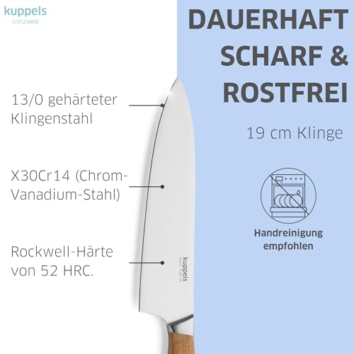 Kuppels WOOD Kochmesser 20 cm Klinge, Extrem scharfes Küchenmesser aus Chrom Vanadium Stahl mit...