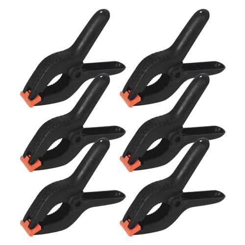 6PCS Nylon Spring Clamps, 4 Inch Plastic Heavy Duty Spring Clips Set, Non-Slip Handle Backdrop Clip for Photo Studio, Wood Working Projects, Home Improvement(Black)