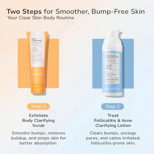 Image of BellamiLuxx 2-Step Folliculitis Acne Lotion for Body: Helps Reduce Itch, Redness, Body Acne & Uneven Texture with Salicylic & Glycolic Acid + Botanicals - Gentle Care for Folliculitis-Prone Skin