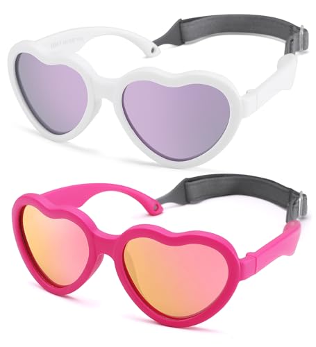 Image of Flexible Heart Shaped Baby Polarized Sunglasses with Strap Adjustable Toddler & Infant Age 0-24 Months