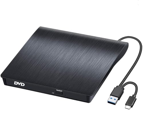 Image of External CD /DVD Drive USB 3.0 & Type-C, CD DVD Burner Portable, Rewriter Reader DVD /CD-RW Plug and Play for Laptop Desktop Windows 7 /8 /10 /11, Linux, Vista, Mac OS for MacBook, iMac