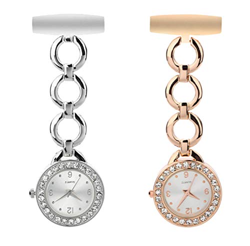 Retro Mode künstliche Strass Damen Student Medical Quarz Taschenuhr 2 PC - Silber und Rose Golden