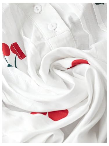 SOLY HUX Plus Size Tops for Women Cherry Print Notched V Neck Ruffle Cap Sleeve Vacation Casual Blouse4