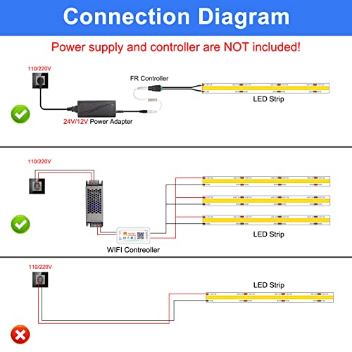 Tira de LED COB 12V 3000K 16.4 pies con conector rápido miniatura 3