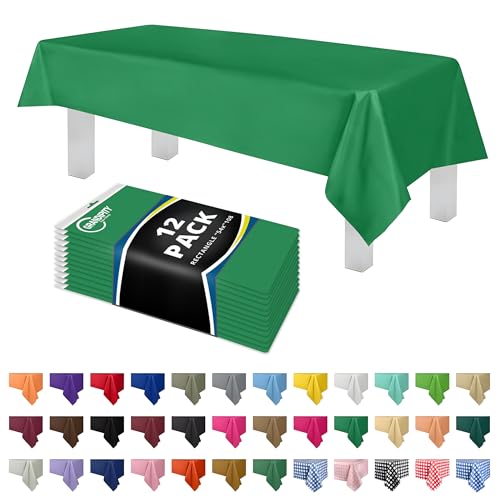Image of Grandipity Plastic Table Cloth Disposable 12 Pack 54 inch x 108 inch Rectangle | Green Plastic table covers, durable disposable tablecloths, fade and tear-resistent table cover for party, event