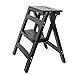 Produktbild Leiterhocker 2 Stufen Klappbare Holz-, Haushalts-Trittleiter für Küche, Multifunktionsleiter, Farbe optional (Farbe : SCHWARZ)