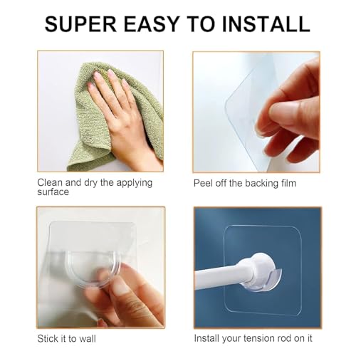 Image of T ESSENTIALS Multipurpose Transparent Self Adhesive Wall Mounted Curtain Rod Holder U Shape No Drilling Closet Brackets Curtain Rod Hooks Hangers for Bathroom Kitchen Home (Pack of 4)