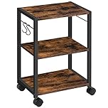 MAHANCRIS Printer Stand, 3-Tier Under Desk Printer Cart with Storage Shelf, Heavy Duty Printer Table with Wheels for Home and Office, Printer Shelf with 2 Hooks, Small Spaces, Rustic Brown APTHR4001Z