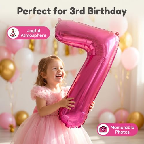 Image of YPSelected 32 Inch Large Foil Helium Number Balloon Birthday Wedding Party 0-9 (Rose Red, 7)