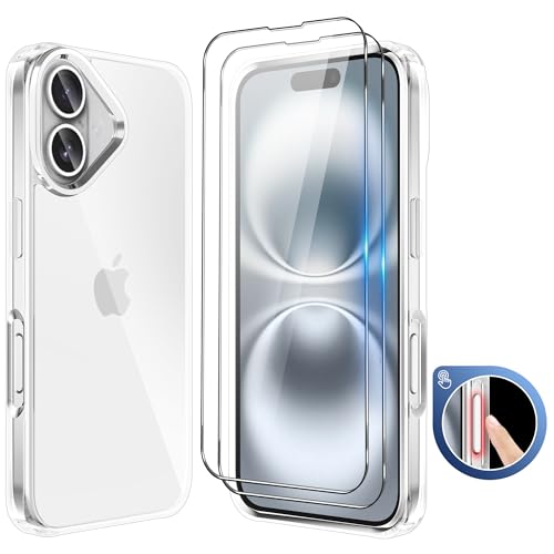 iCatchy for iPhone 16 Case 6.1-Inch, with 2 Screen Protector Shockproof Bumper Phone Cover, Anti-Yellowing Clear Back (Clear)