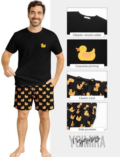 Image of Yoimira Mens Soft Pajama Set Short /Long Sleeve 2 Piece PJs with Pockets | Men's short /long sleeve pajama set, soft 2 piece PJs with pockets for sleepwear, loungewear, relaxing at home and nightwear