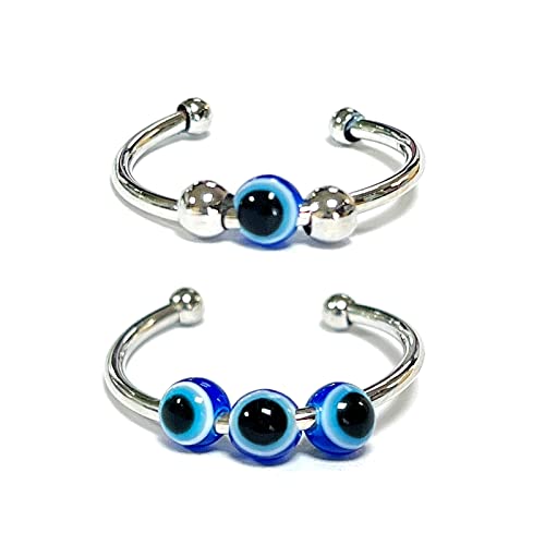 COLORFUL BLING Set Spiral Anxiety Adjustable Evil Eye Bead Spinner Finger Stackable Joint Knuckle Ring Rotate Freely Jewelry Inspirations Fidget Stress Jewelry Turkish Amulet Protection