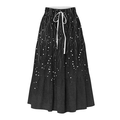 Womens Boho Maxi Skirts 2025 Trendy Fall Flowy Swing Tiered A-Line Floral Skirt Elastic High Waisted Casual Skirts2
