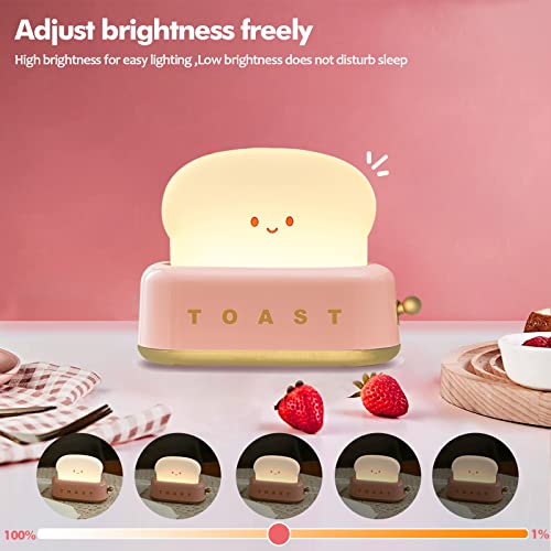 Image of ELEPHANTBOAT Desk Lamp Cute Cartoon Toaster Lamp Night Light for Kids Room Smile Toaster Night Light Warm Dimmable with Timing Function USB Rechargable(Art Deco)
