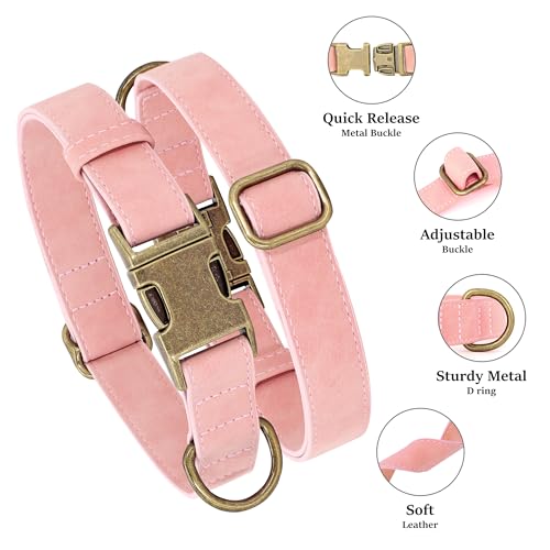 Collier en cuir réglable pour chien Didog XL rose idéal pour balades et éducation