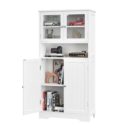 Irontar Bathroom Storage Cabinet, Freestanding Floor Cabinet with Open Shelf, Large Display Cabinet with Doors, Kitchen Cupboard Storage Organizer for Bedroom, Bathroom, Living Room, White CWG006W