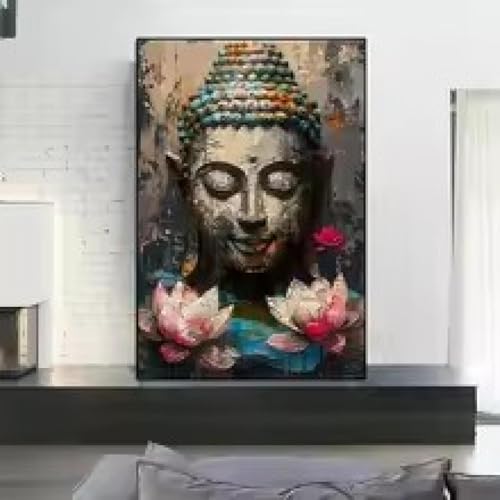 Affiche murale Bouddha moderne fleur de lotus, impression sur toile 40x60