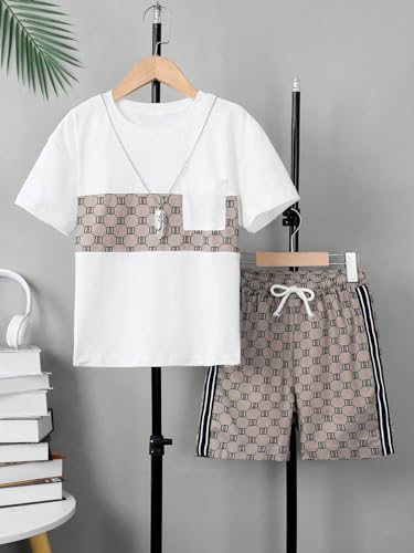 Image of COZYEASE Boys' 2 Piece Outfits Summer Shorts Sleeve Graphic T Shirts and Shorts Sets Vacation Beach Clothes