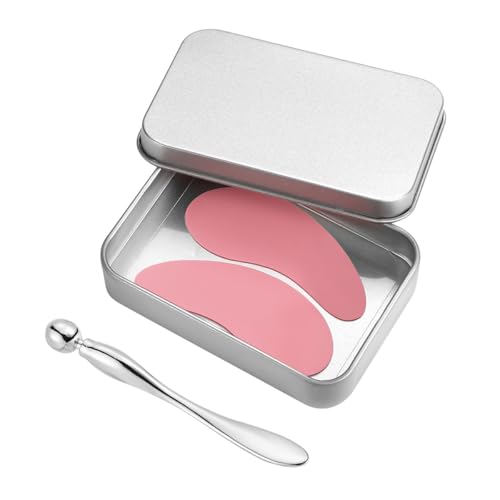 Sarini 1 par de máscaras de Ojos de Silicona Reutilizables, máscara de Belleza Lavable, aplicador de Metal reafirmante de pestañas y Estuche de Lata, Rosa