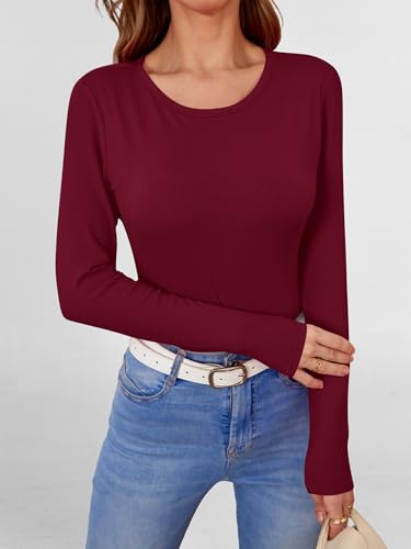 Image of ANRABESS Women Long Sleeve Shirts Rib Knit Slim Fit Tops Basic Tee 2025 Fall Outfits Casual T-Shirt Underscrubs Layer Clothes