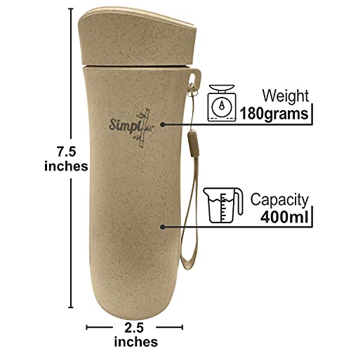 Simpl Wheat Fiber Water Bottles Tumbler Eco- Friendly Ultra Light Weight Reusable Eco Cup On-The-Go Mug Travel To-Go Cup With Silicone Leak-Proof Lid, 400 Ml 13.5 Oz #TOP1