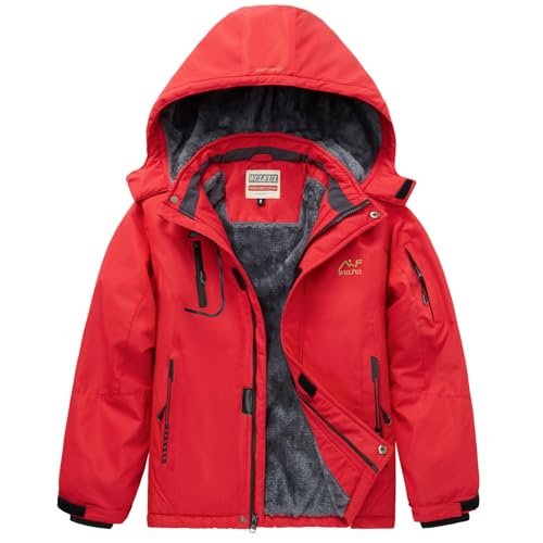 Image of WULFUL Boy's Waterproof Ski Jacket Warm Fleece Hooded Winter Snow Coat