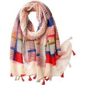 Travel Boho Scarf for Women Casual Lightweight Pashmina Scarves Fashion Multicolor Shawl Wraps with Fringed Beads