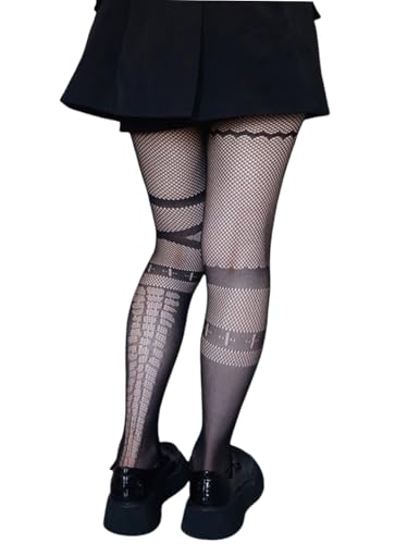 Image of Mrotrida Women's Fire Patterned Fishnet Tights Sexy Elastic Blaze Pantyhose Leggings Fire Mesh Stockings