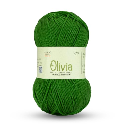 Image of Ganga Acrowools Acrylic Olivia, Double Knit Yarn. Hand Knitting and Crochet Yarn. Oekotex Class 1 Certified. Pack of 2 Balls - 100Gms Each.Shade No -OLV060 Dark Fern