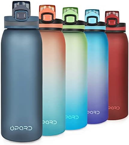 Opard Sports Water Bottle, 900ml BPA Free Non-Toxic Tritan Plastic Drinking Bottle with Leak Proof Flip Top Lid for Gym Yoga Fitness Camping