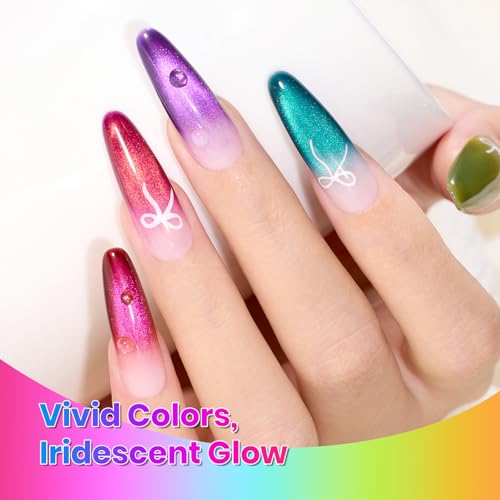 Image of Beetles Neon Cat Eye Gel Nail Polish Set - Fairy Prism 6 Colors Summer Glitter Cat Eye Gel Polish Kit Red Green Blue Pink Purple Magnetic Shine Soak Off UV Salon DIY Manicure Gift for Women