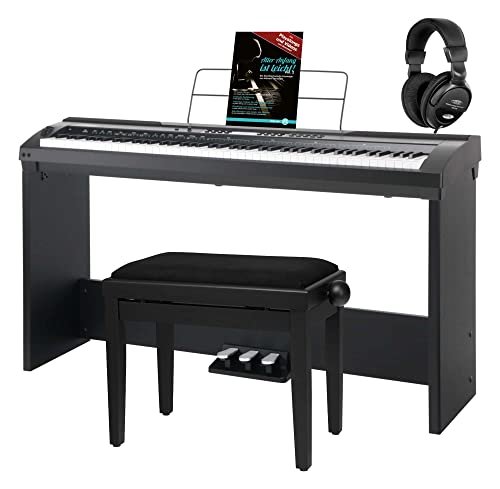 Classic Cantabile SP-150 BK piano de scène noir SET Deluxe y compris meuble, banquette et casque - Les Beatles, Paul McCartney, John Lennon, RIngo Starr, George Harrison Classic Cantabile SP-150 BK piano de scène noir SET Deluxe y compris meuble, banquette et casque