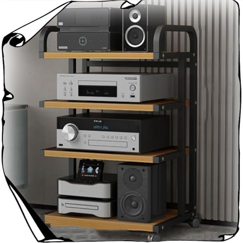 Support multimédia AV haut de gamme 4 niveaux noyer et étagères ventilées