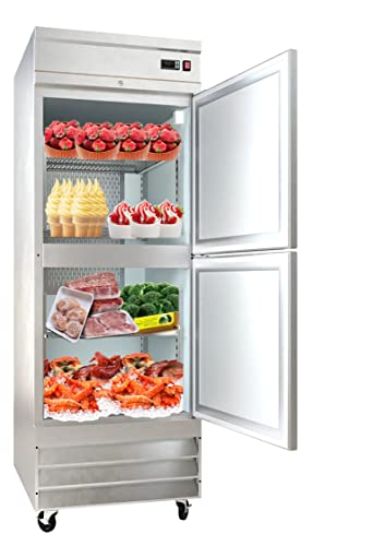29 Inch SS-1F-2-HC 20.6 Cu. Ft Commercial Freezer, 2 Half Door Stainless Steel Reach-in Freezer with 3 Adjustable Shelves for Restaurants, -8°F – -1°F