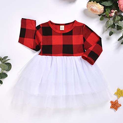 GLIGLITTR Toddler Baby Girls Christmas Outfits Striped Santa Claus Xmas Deer Print Party Dress Clothes Outfit (Red+White, 120(3-4T)) - Thumbnail 3