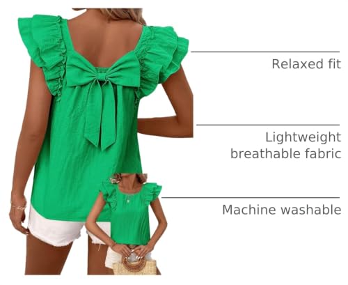 Image of Falechay Womens Bow Tie Back Tops Round Neck Ruffle Short Sleeve Shirts Cute Babydoll Chiffon Tee Women Summer Trendy Tunic