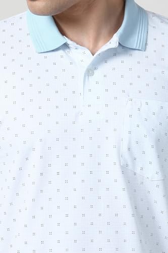 Image of Peter England Men's Cotton-Polyester Micro Matrix Polo Shirt - Casual Wear | Minimal & Modern