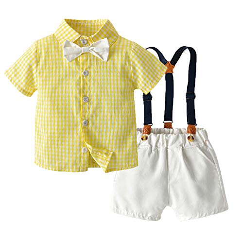 Little Story Baby Outfits Clothes,Toddler Baby Boys Gentleman Bow Tie Plaid T-Shirt Tops+Suspender Shorts Outfits2-3 Years Boys Outfits&Set Baby Clothing for Easter