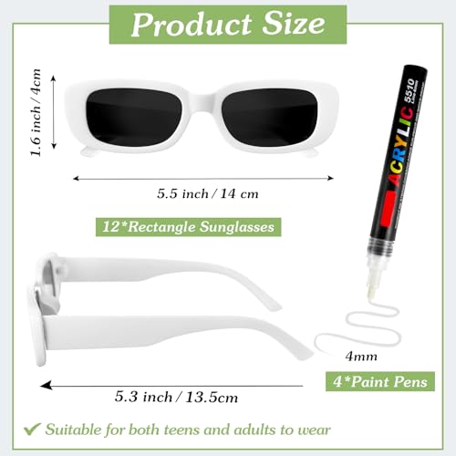 Image of Flutesan Personalized Rectangle Sunglasses with Marker Pens for Adult DIY Custom Birthday Wedding