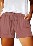 Eytino Summer Casual Loose Plus Size Shorts for Women Elastic Waist Shorts with Pockets,2X Red
