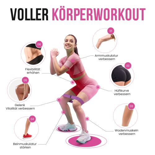 PORTENTUM Resistance Bands, Fitnessbänder Set Yogagurt in 3 Zugkraftstärken Trainingsband Yogaband ALS Widerstand und Unterstützung fürs Beintraining, Terra Bands Rosa, Grün, Lila