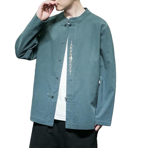 Chemise style chinois homme en coton lin ample brodé rétro pour l'automne