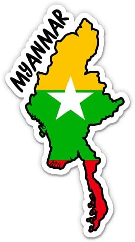 Myanmar Map with Flag - Vinyl Sticker - 7