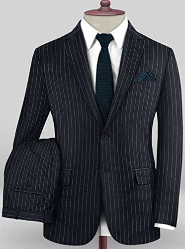 Men's Stripe Two Pieces Suit Single Breasted Button Notch Lapel Tuxedos Jacket+Pants Set3