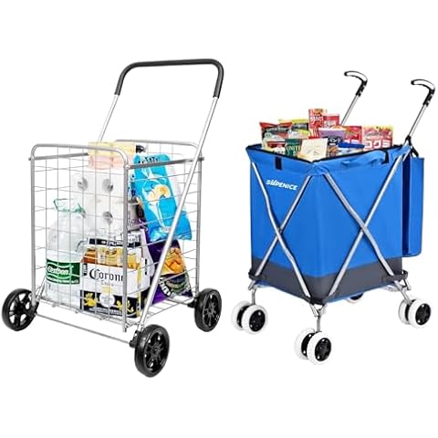 supenice Grocery Utility Shopping Cart - Deluxe Utility Cart with Oversized Basket and Tool Free Installation Light Weight Folding Cart with Wide Cushion Handle Bar for Laundry Book Luggage Travel Cover